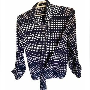 POLKA DOT BLOUSE XL Notations Nautical Polka Dot Tie Waist 46” Bust